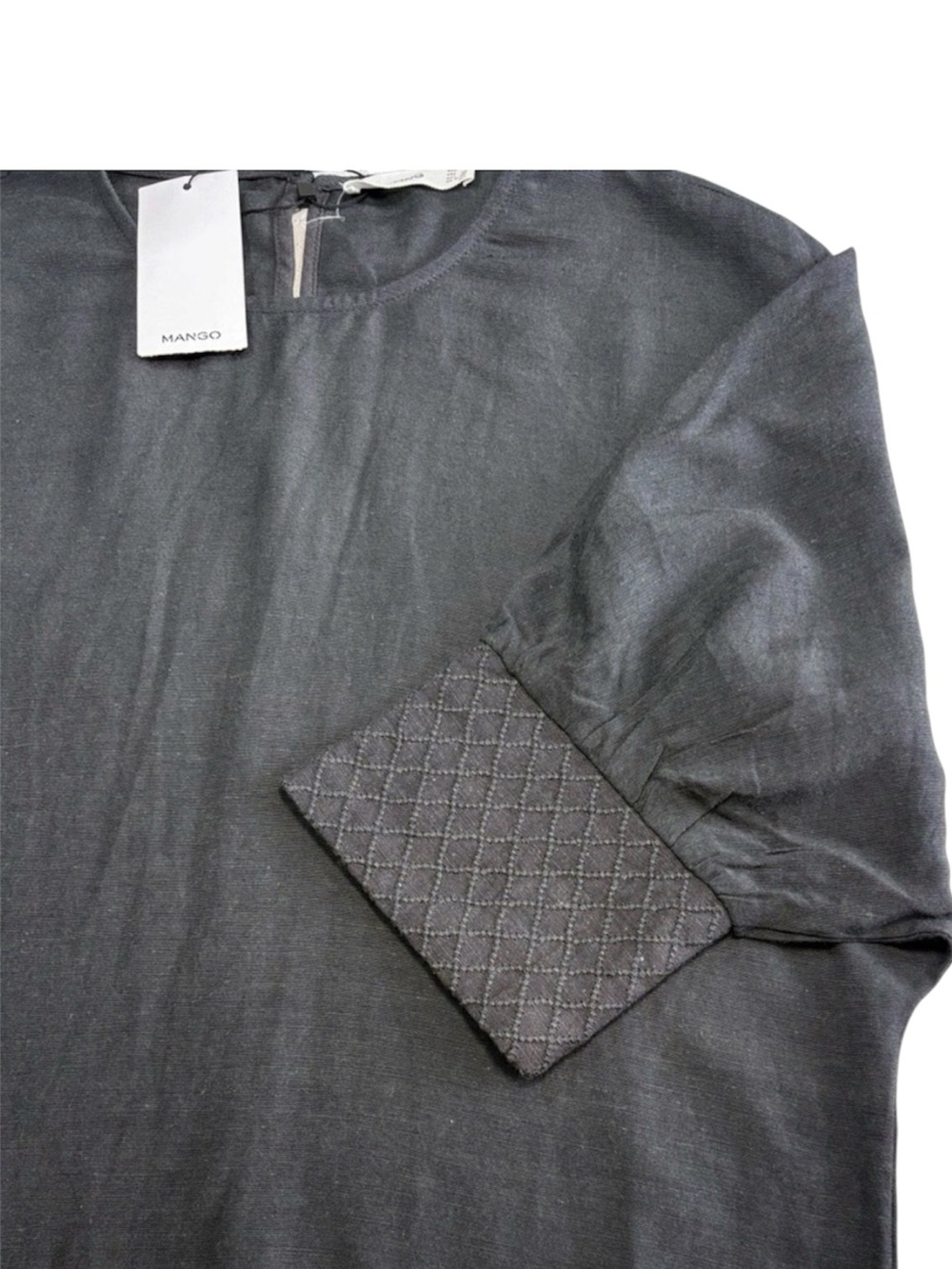 Mango Grey Round Neck Oversized Top with Patterned Cuffs NWT Size 4